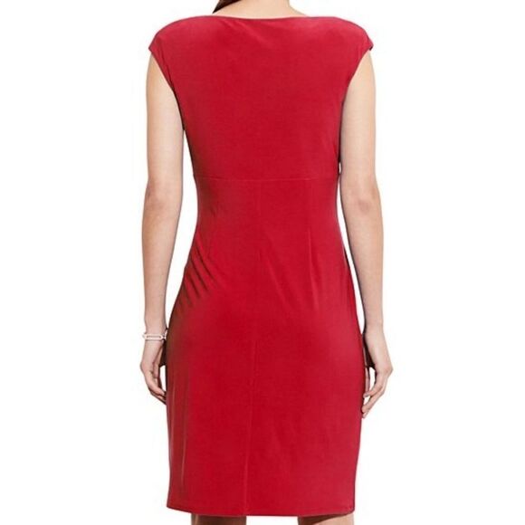 Lauren Ralph Lauren Size 4 Sleeveless Gathered Cocktail Dress Cherry Red Evening - Picture 3 of 12